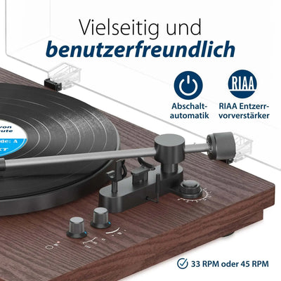 Plattenspieler mit Bluetooth Torino TT 200 TX, Holzdesign, RIAA Vorverstärker, Abschaltautomatik, 33/45 RPM Geschwindigkeitssupport