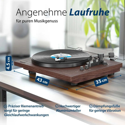 Plattenspieler mit Bluetooth Torino TT 200 TX mit Aluminiumteller, Anti-Skating, präzisem Riemenantrieb und vibrationsdämpfenden Füßen für klaren Klang und stabile Laufruhe