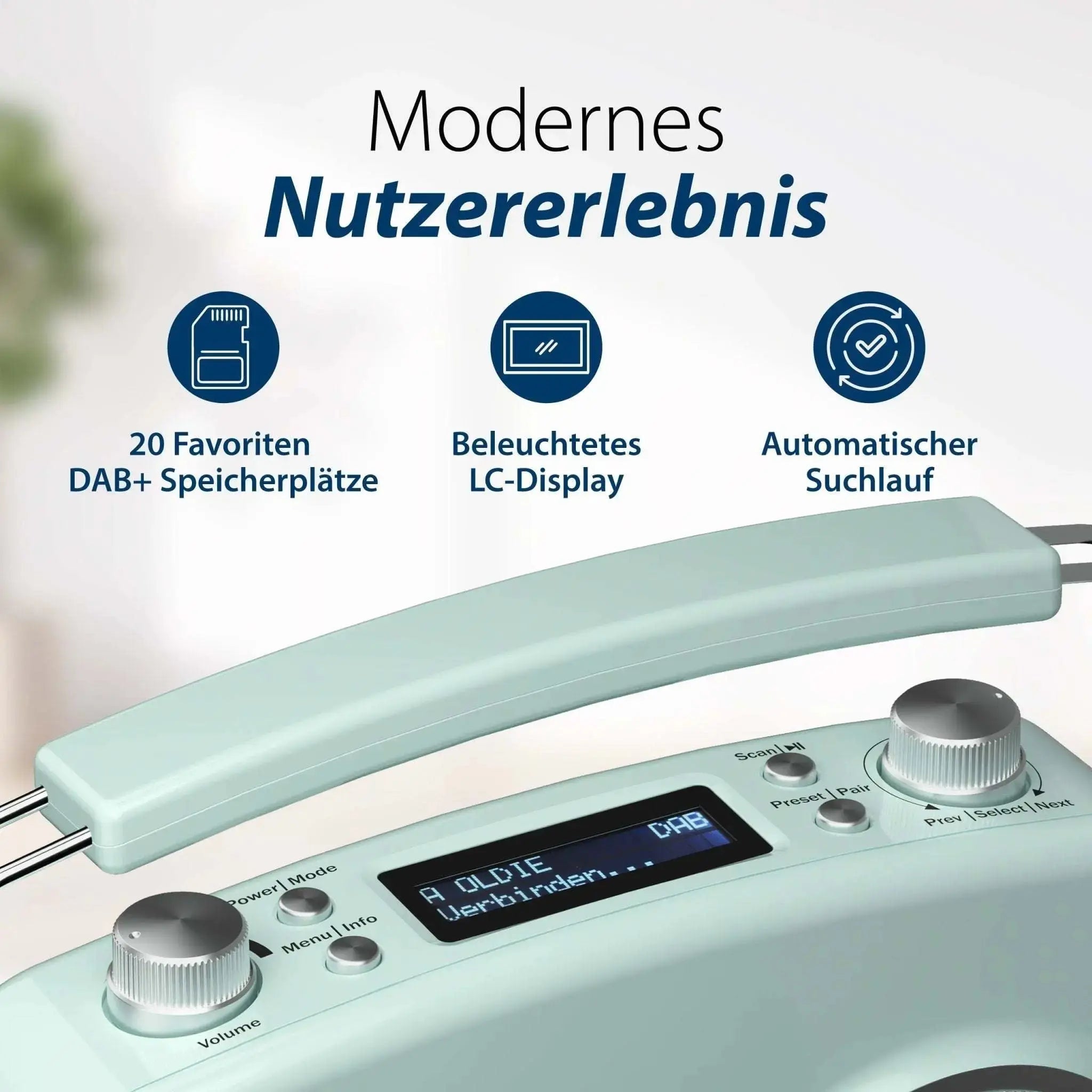 Nostalgieradio mit DAB+ im Retro-Design, beleuchtetes LC-Display und automatischem Suchlauf