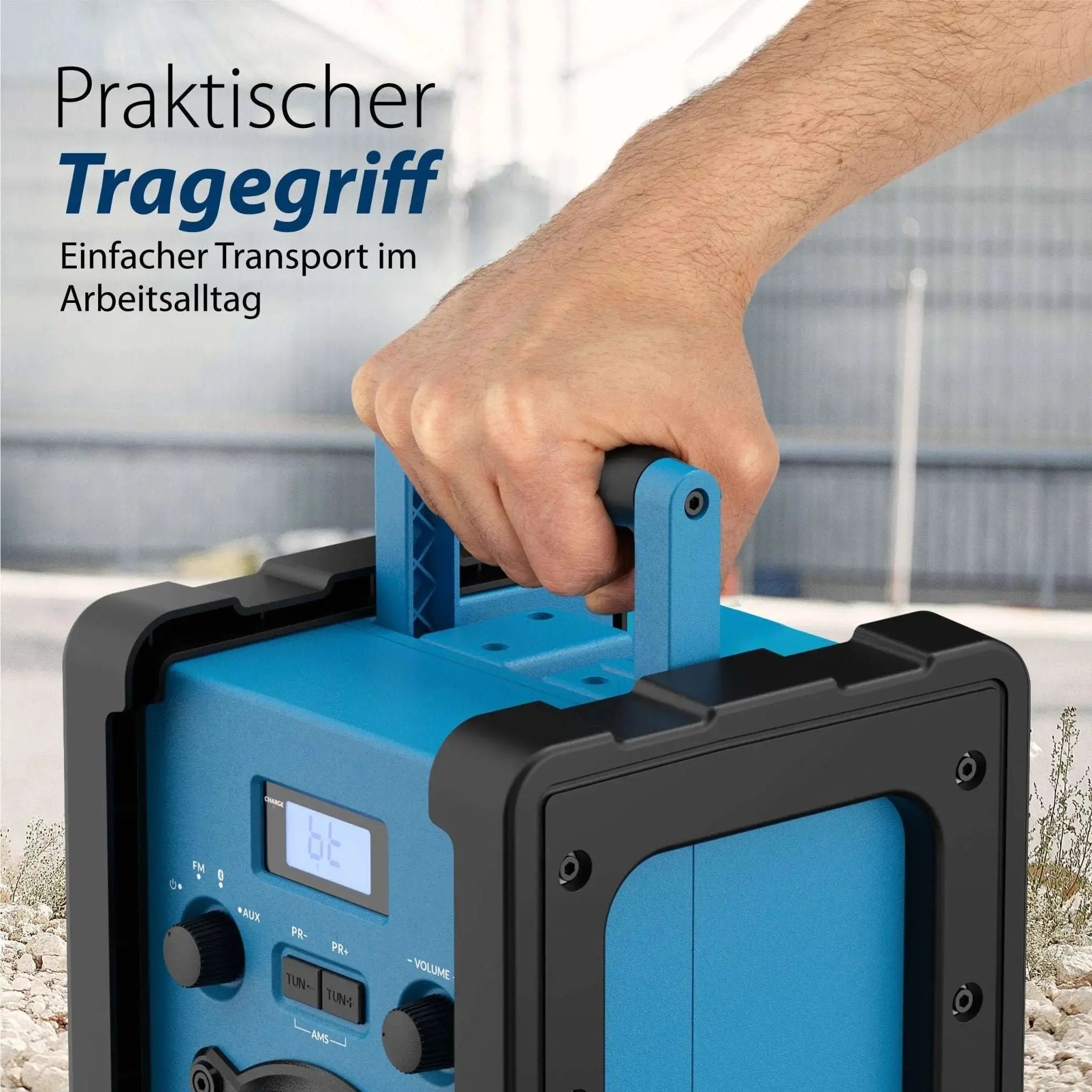 Baustellenradio mit Akku BSR 30 in blau mit praktischem Tragegriff und robustem Gehäuse