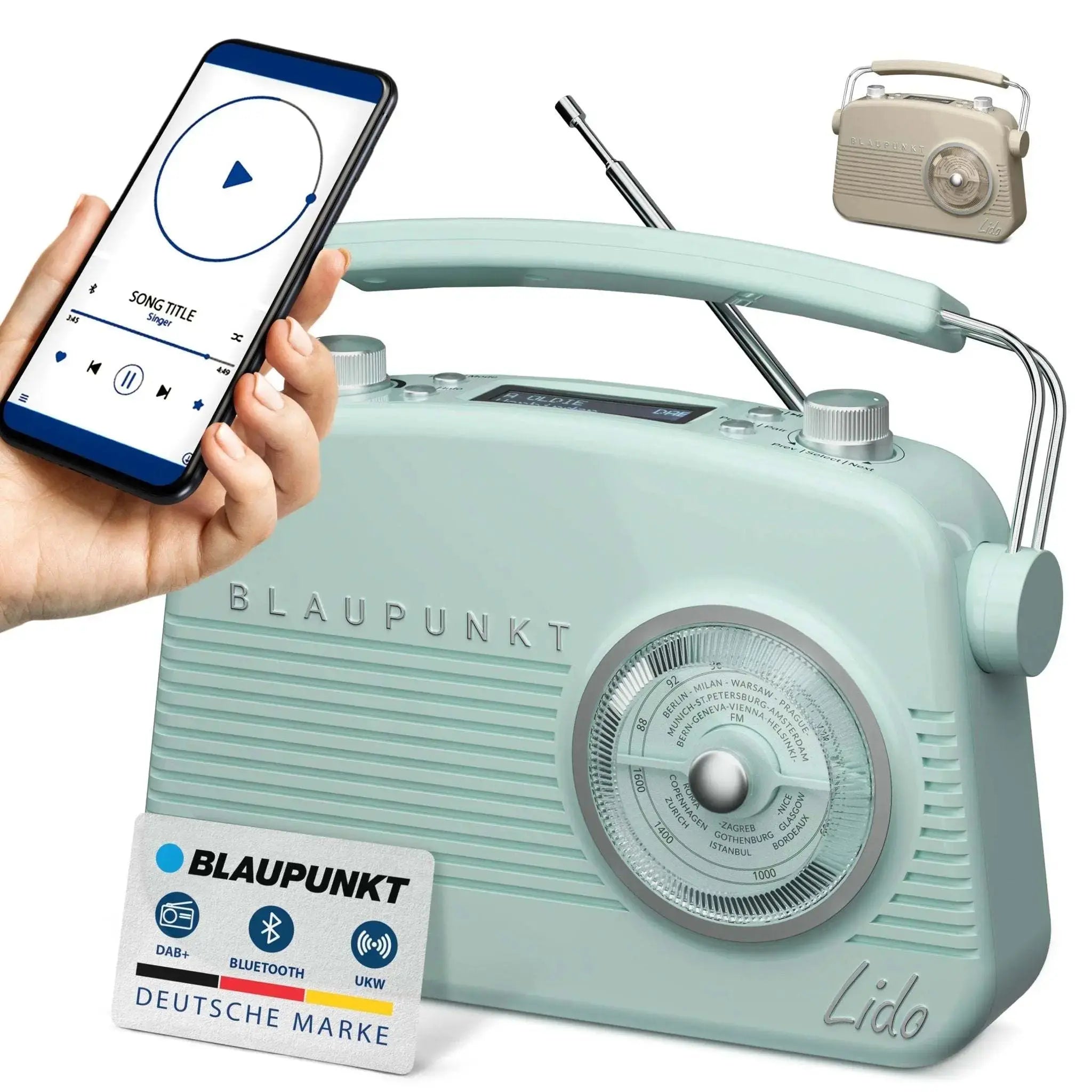 Blaupunkt LIDO VDR 10 Nostalgieradio mit DAB+, Bluetooth 5.0 und Retro 50er Jahre Design in Pastellgrün