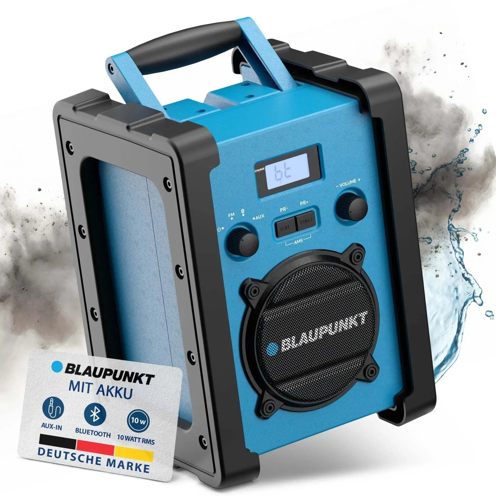 Robust blue Baustellenradio mit Akku BSR 30, Bluetooth 5.3, IP45 staub- und wassergeschützt, 10 Watt RMS, tragbar mit Tragegriff
