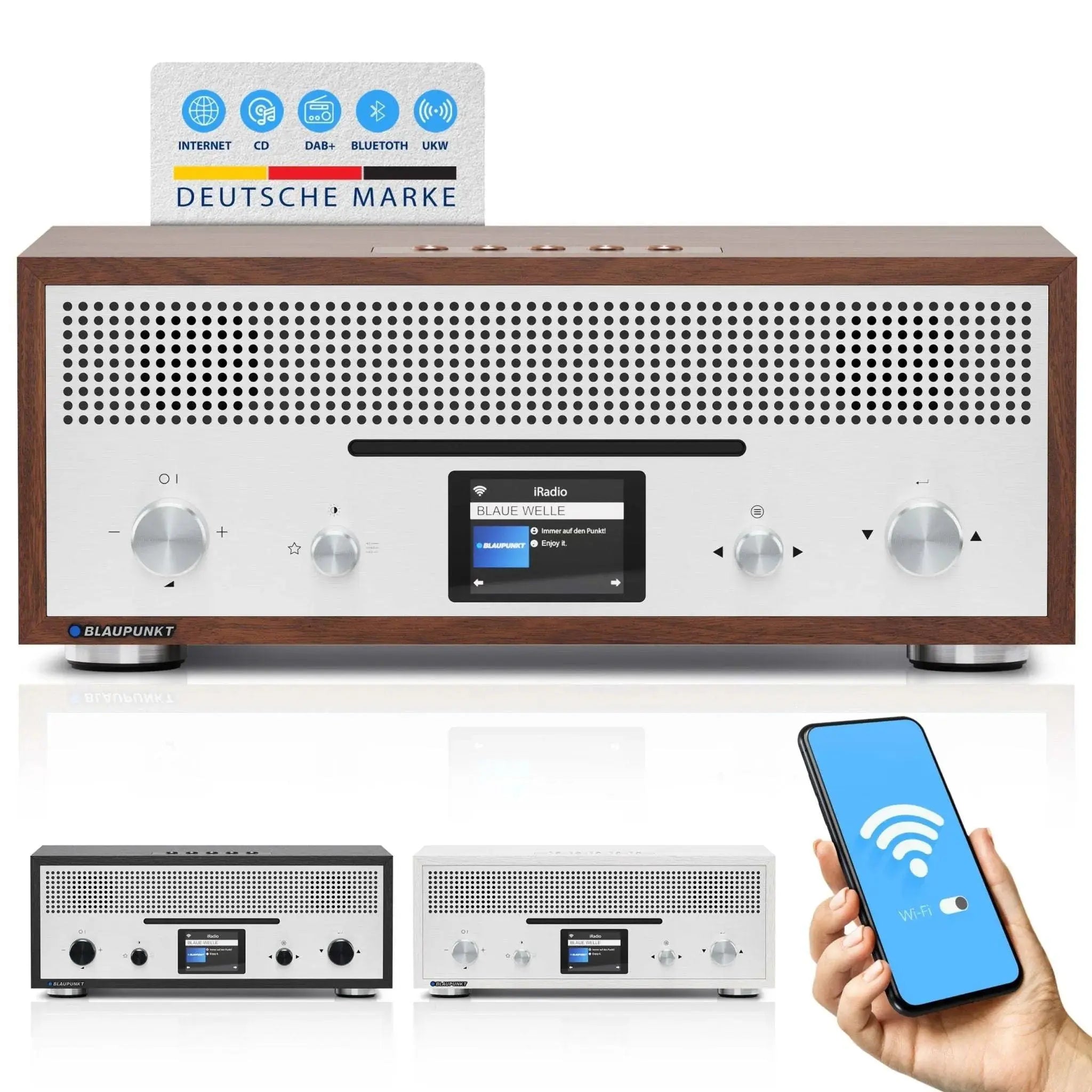 Blaupunkt MILANO Internetradio mit CD, Retro-Design, Holzgehäuse, WLAN, DAB+, Bluetooth, 2,4-Zoll Farbdisplay, Bluetooth-Sender, AUX-In, kraftvoller Sound