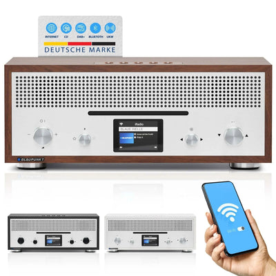 Blaupunkt MILANO Internetradio mit CD, Retro-Design, Holzgehäuse, WLAN, DAB+, Bluetooth, 2,4-Zoll Farbdisplay, Bluetooth-Sender, AUX-In, kraftvoller Sound