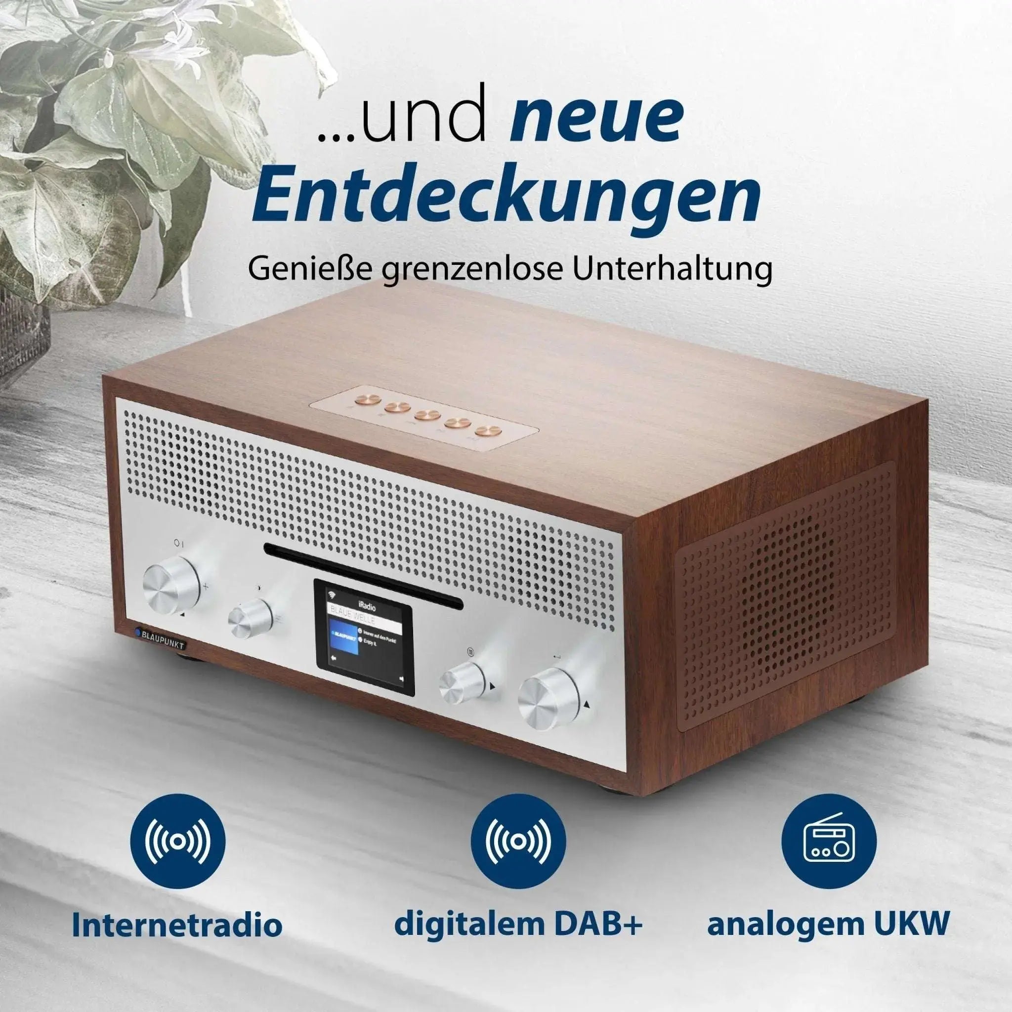 Retro Holzgehäuse Internetradio mit CD, DAB+, UKW, Bluetooth und WLAN, Modell MILANO Walnuss