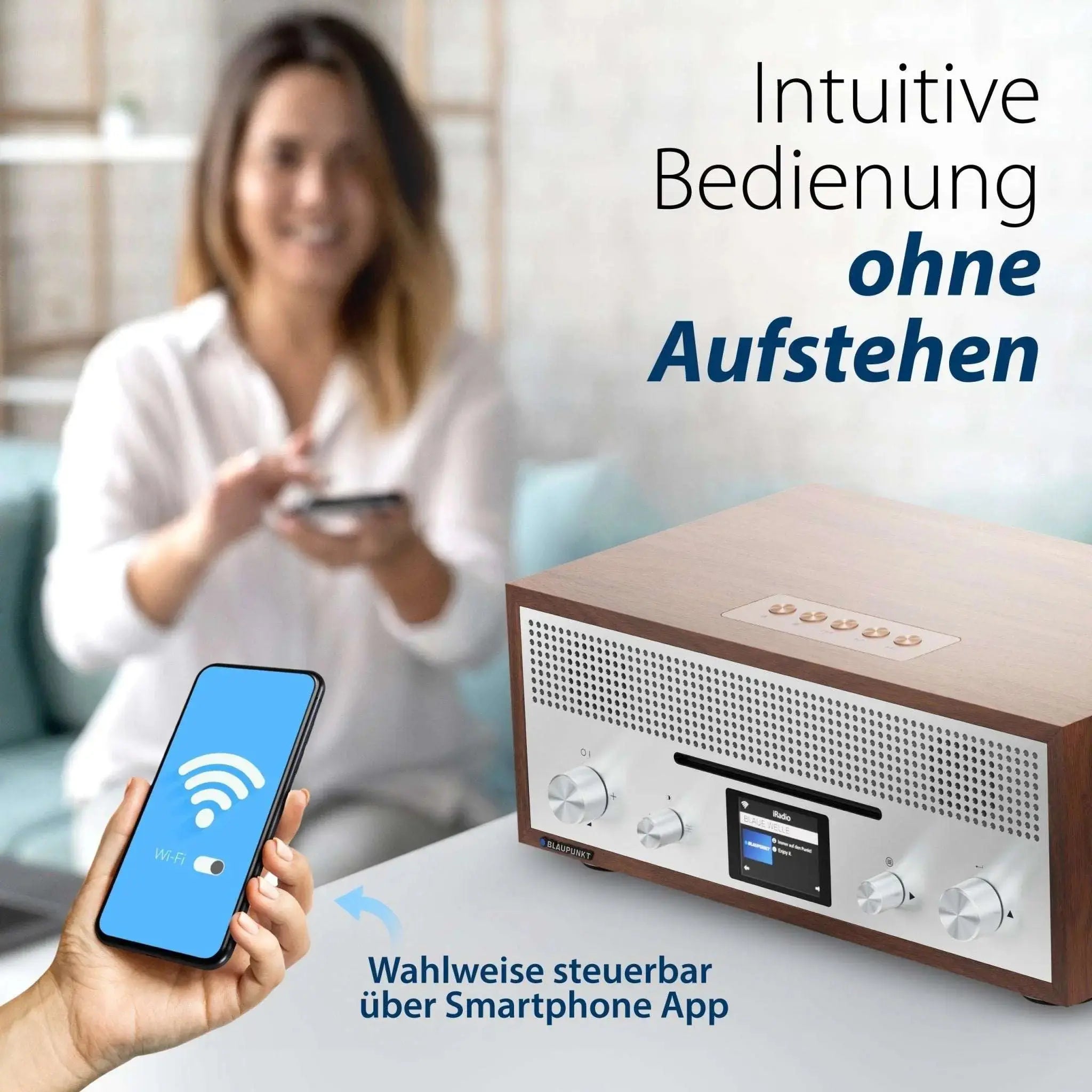 Blaupunkt MILANO Internetradio mit CD in Walnuss, steuerbar per Smartphone-App, Retro-Design mit Holzgehäuse