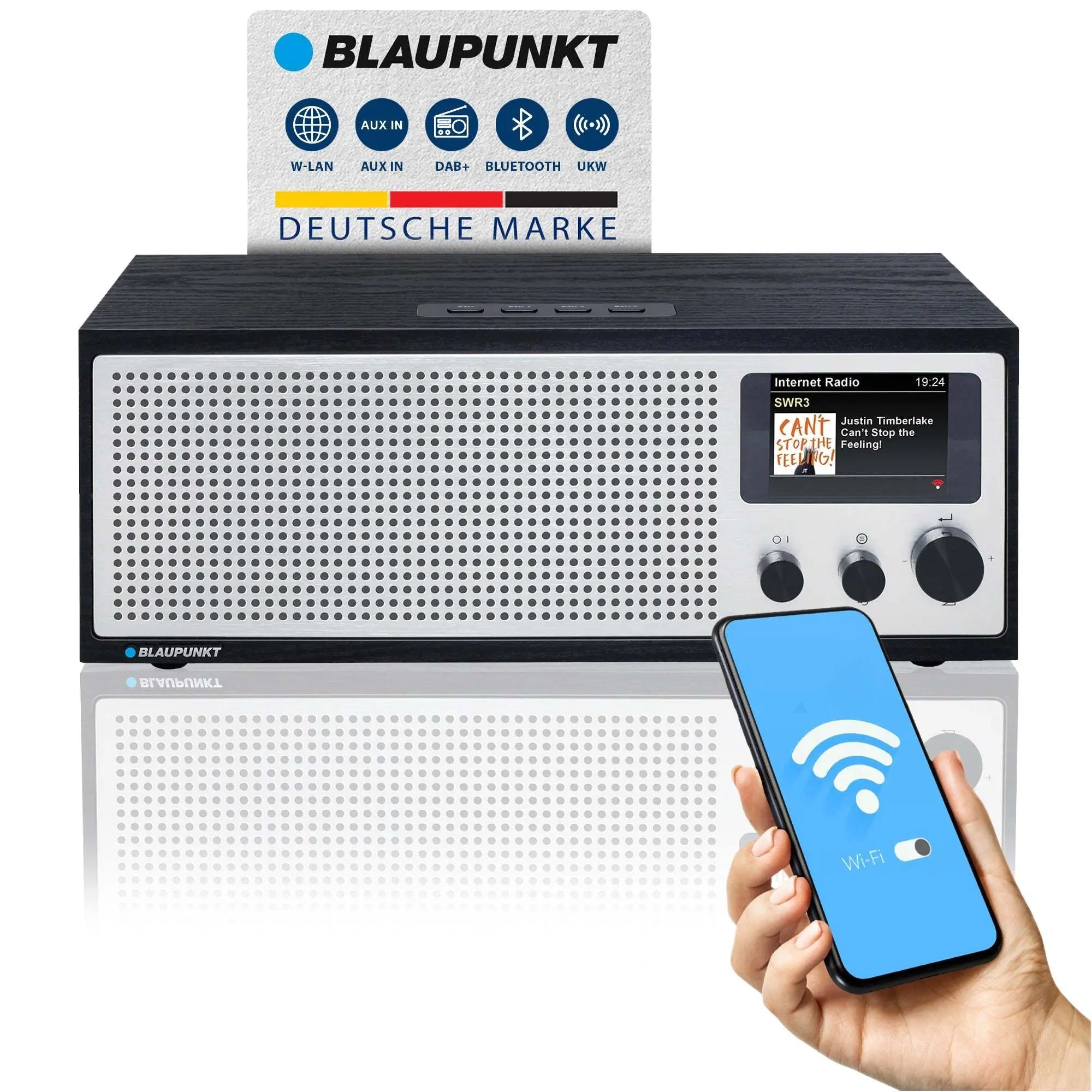 Blaupunkt Napoli Internetradio mit DAB+, UKW, WLAN, Bluetooth und Holzgehäuse im Retro-Design, steuerbar per App, 2x10W RMS, AUX-Eingang, LED-Display