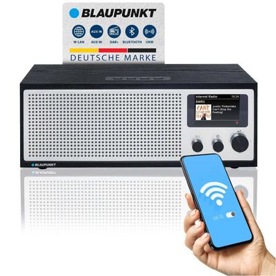 Blaupunkt Napoli Internetradio mit DAB+, UKW, WLAN, Bluetooth und Holzgehäuse im Retro-Design, steuerbar per App, 2x10W RMS, AUX-Eingang, LED-Display