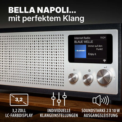 Blaupunkt Napoli Internetradio mit DAB+, 3,2 Zoll Farbdisplay, individueller Klangeinstellung und 2x10W Lautsprecherleistung im Vintage-Holzdesign
