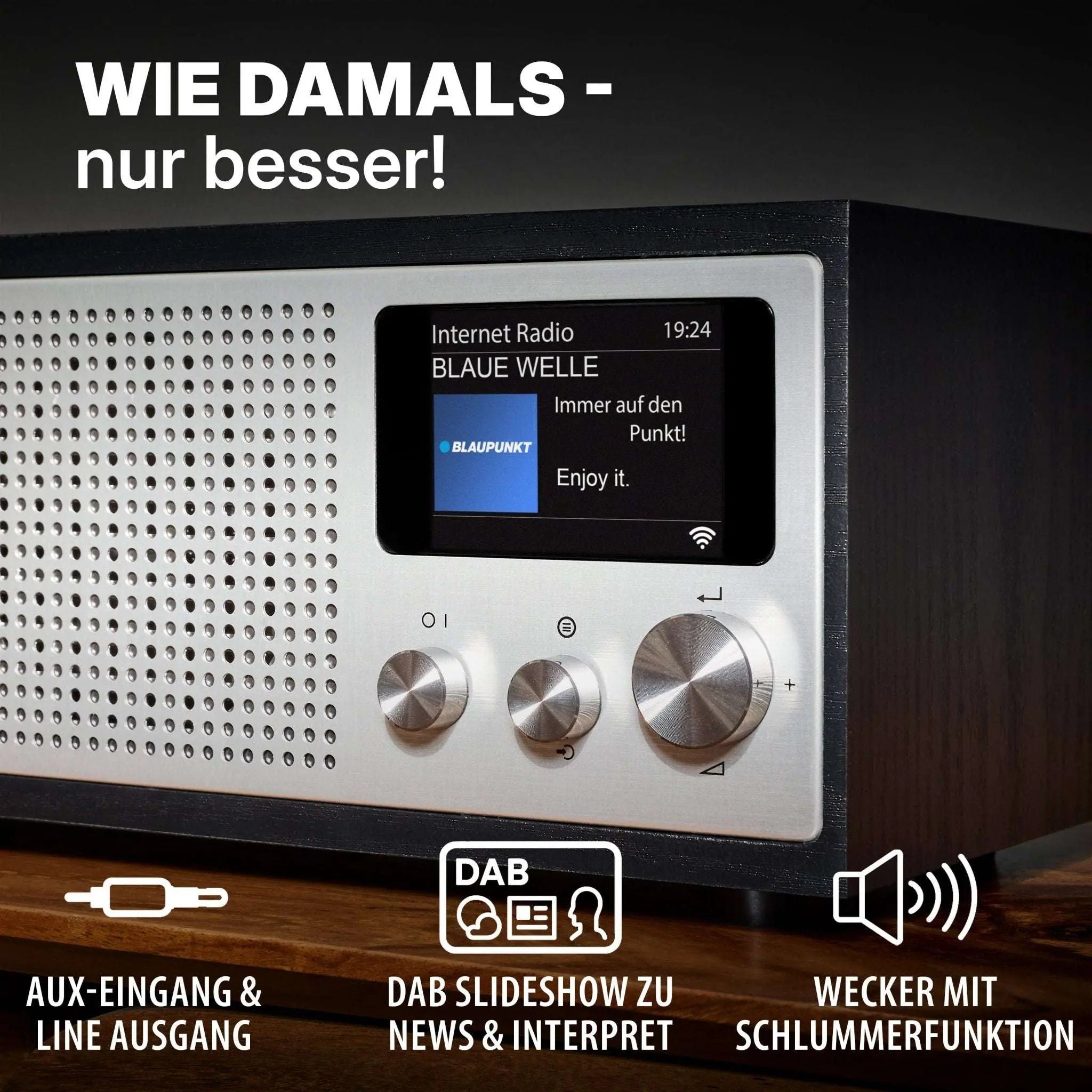 Blaupunkt Napoli Internetradio mit DAB+, Retro-Holzgehäuse, Farbdisplay und AUX-Eingang
