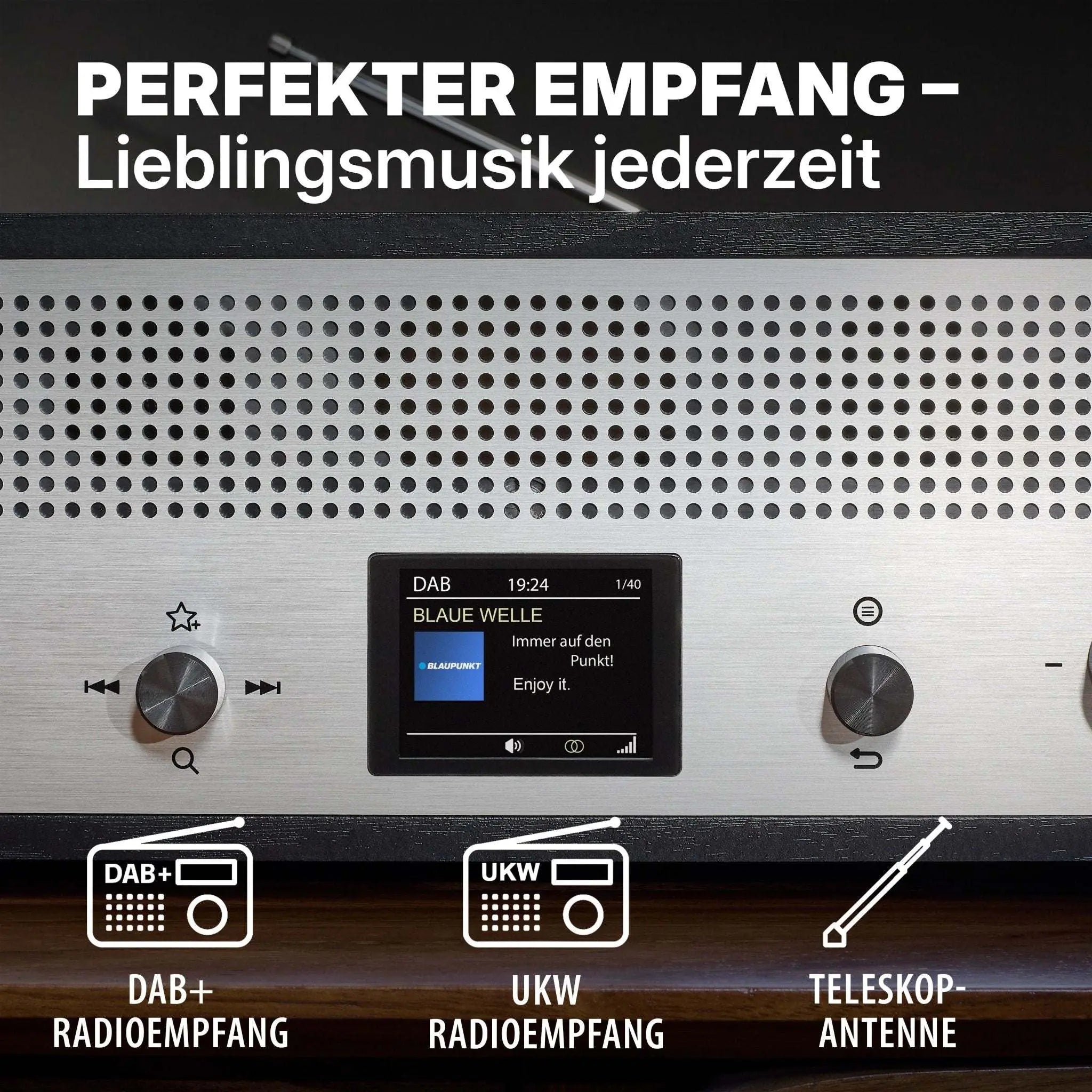 Nostalgieradio mit DAB+ und Bluetooth in Retrodesign mit Teleskopantenne und USB-Ladefunktion