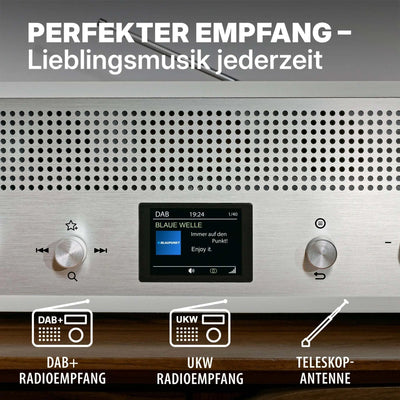 Nostalgieradio mit DAB+ und UKW, Bluetooth, Teleskopantenne, Retrodesign, weißes Blaupunkt Verona Modell, farbiges Display
