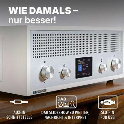 weißes Nostalgieradio mit DAB+ und Bluetooth, Retrodesign, AUX-IN und USB-Slot, Verona Modell von Blaupunkt