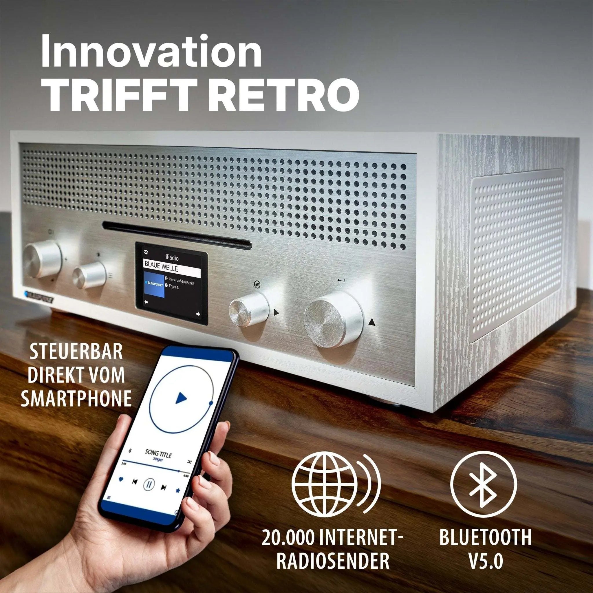 Blaupunkt MILANO Nostalgie Internetradio mit CD und Bluetooth Steuerung per Smartphone