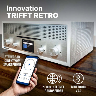 Blaupunkt MILANO Nostalgie Internetradio mit CD und Bluetooth Steuerung per Smartphone