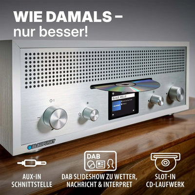 Blaupunkt MILANO Nostalgie Internetradio mit CD-Player, Aluminiumfront und Retro-Holzgehäuse in Weiß