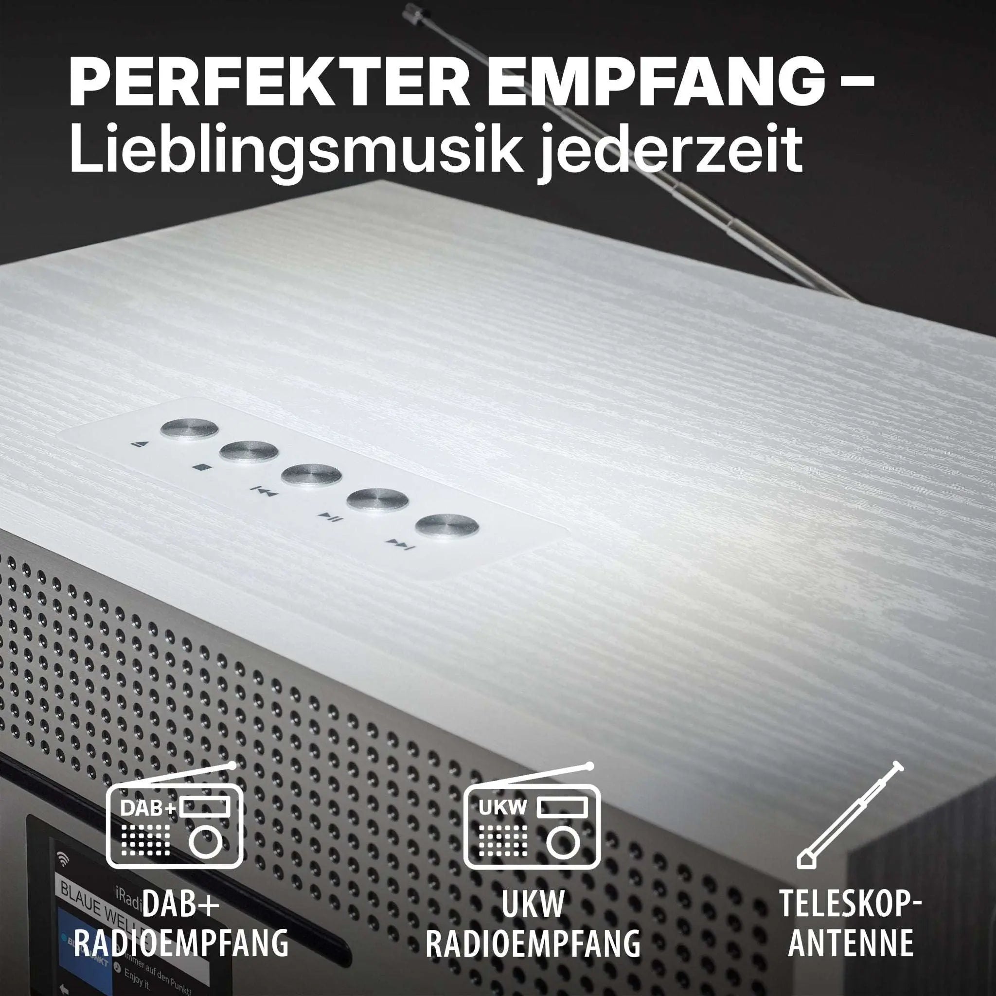 Weißes Nostalgie Internetradio MILANO mit CD, DAB+ und UKW Empfang, Teleskopantenne, Retro-Holzdesign