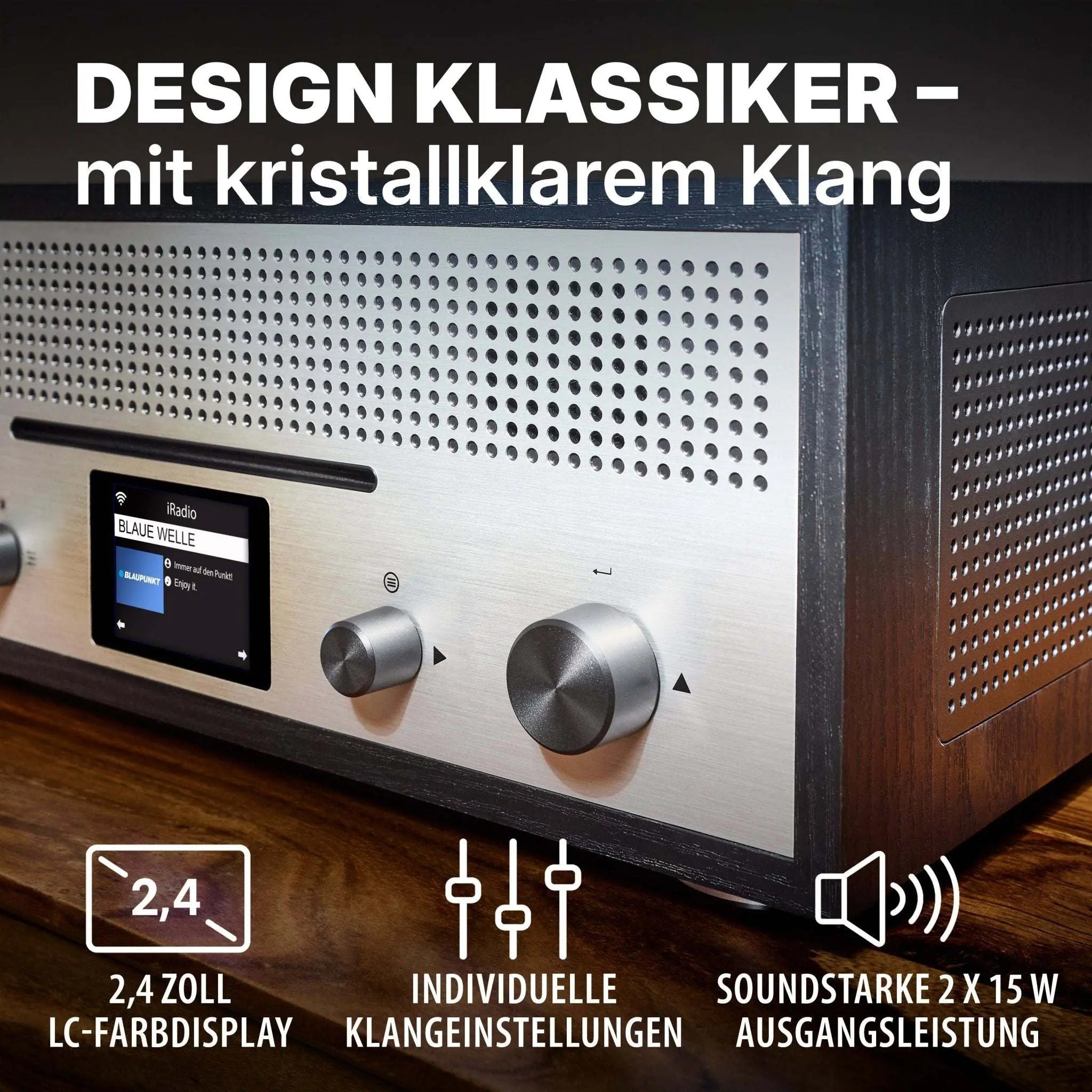 Blaupunkt MILANO Internetradio mit CD in Retro-Design, schwarzes Holzgehäuse, Aluminiumfront, 2,4 Zoll LC-Farbdisplay, individuelle Klangeinstellungen, 2 x 15 W Soundleistung
