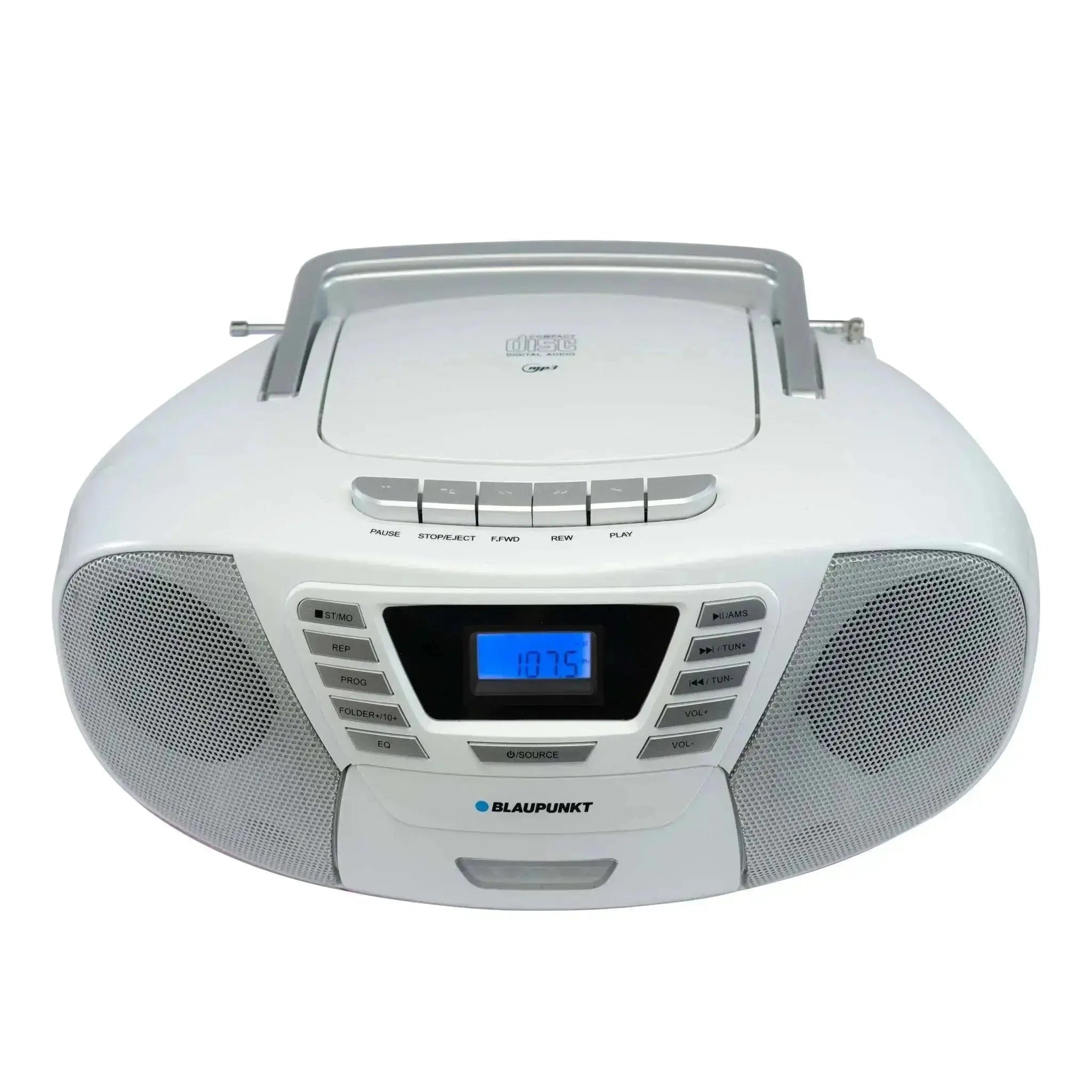 Weißer Blaupunkt Boombox mit CD Player, Bluetooth, Kassettendeck und Radio für Kinder