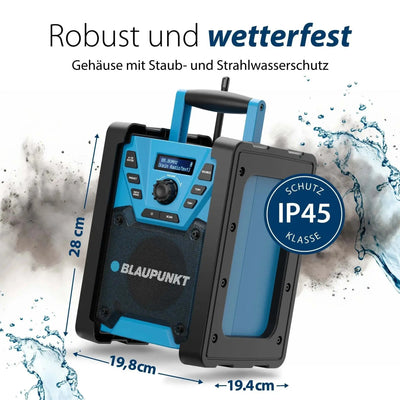 Baustellenradio mit DAB+ und Bluetooth, IP45 wetterfest, Akku-betrieben, 10 Watt RMS, robustes Gehäuse, transportabel Blaupunkt BSR 300