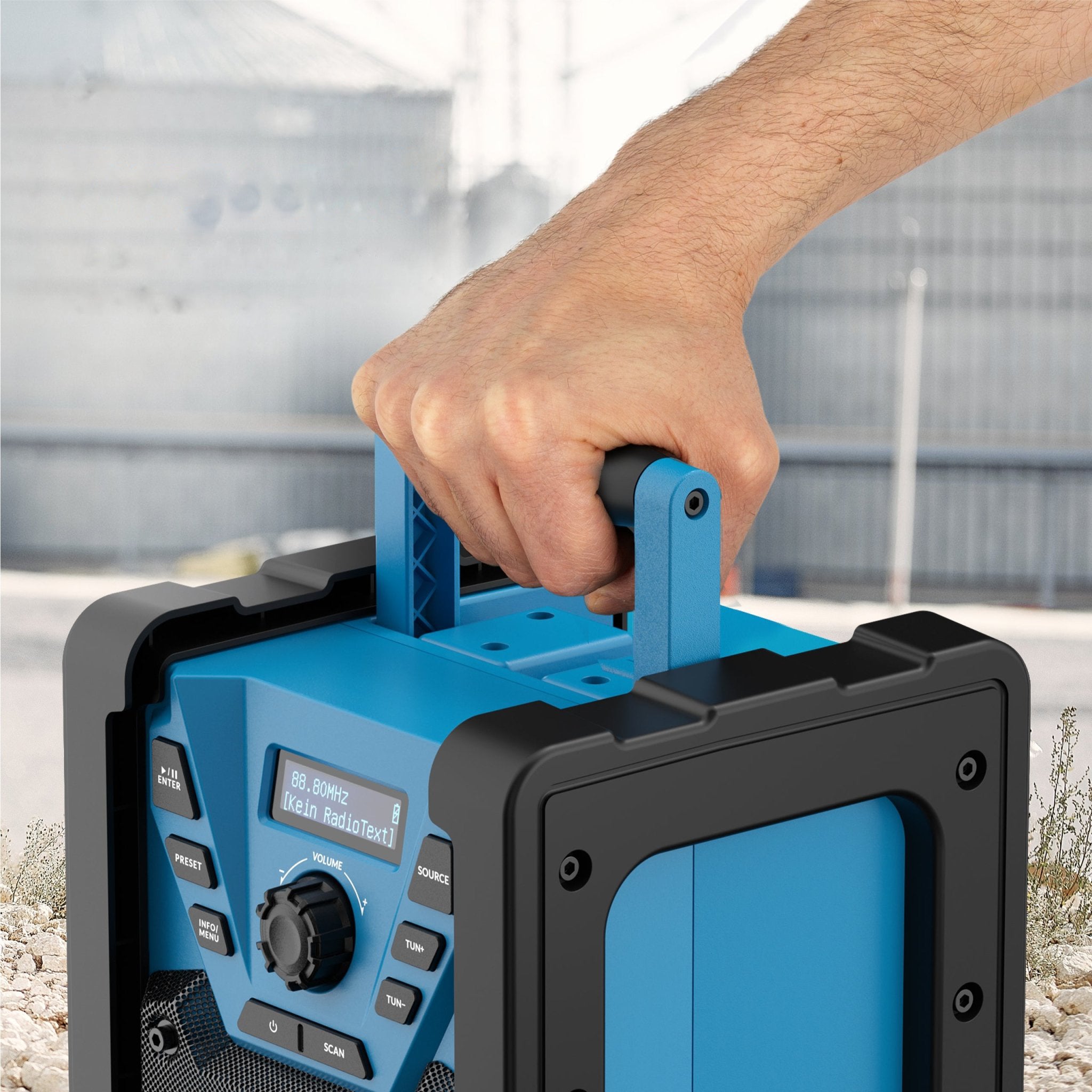 Detailaufnahme Griff - Baustellenradio mit DAB+ und Akku | BSR 300