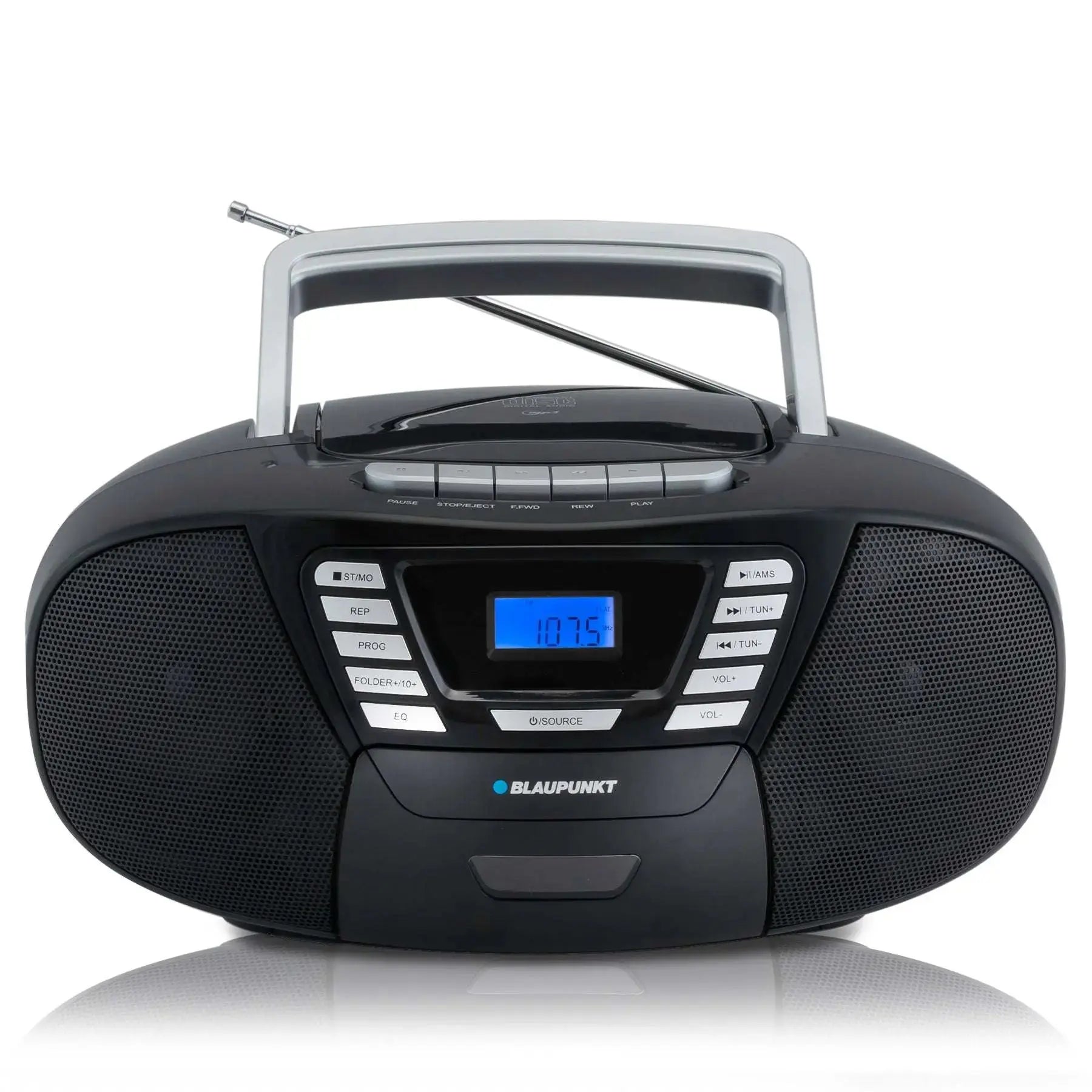 Blaupunkt B120 Boombox mit CD-Player für Kinder, schwarz, Bluetooth, Radio, Kassettendeck, USB, AUX und Kopfhöreranschluss