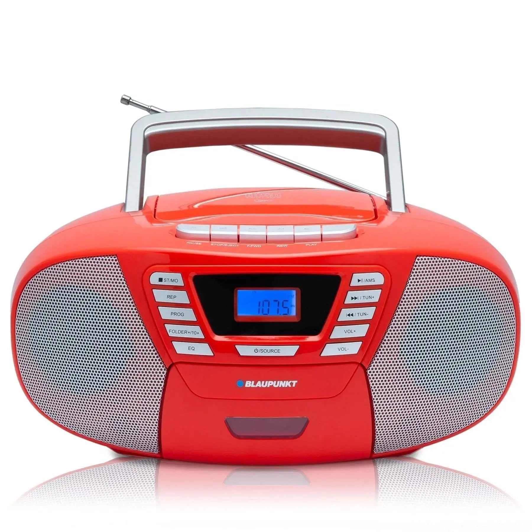 Blaupunkt B120 Boombox mit CD-Player für Kinder, rot, Bluetooth, Radio, Kassettendeck, USB, AUX und Kopfhöreranschluss