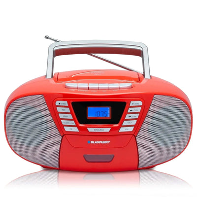 Blaupunkt B120 Boombox mit CD-Player für Kinder, rot, Bluetooth, Radio, Kassettendeck, USB, AUX und Kopfhöreranschluss