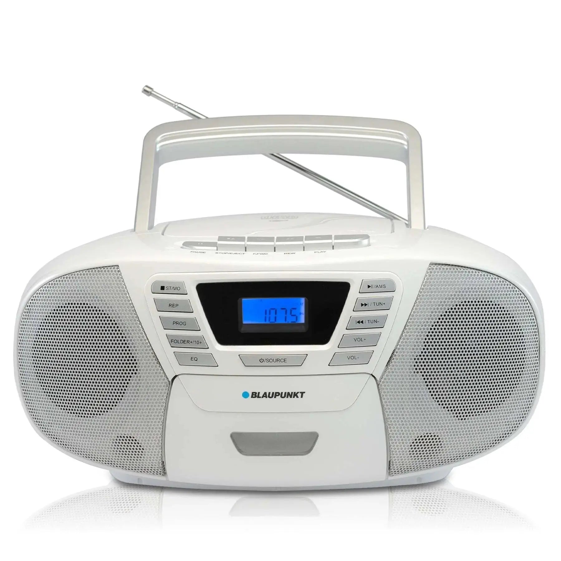 Blaupunkt B120 Boombox mit CD-Player für Kinder, weiß, Bluetooth, Radio, Kassettendeck, USB, AUX und Kopfhöreranschluss