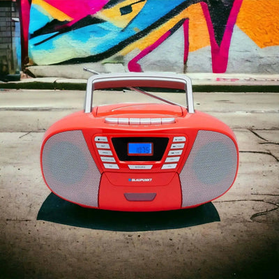 Rote Blaupunkt Boombox mit CD-Player, USB, Kassettendeck, Bluetooth und Radio für Kinder