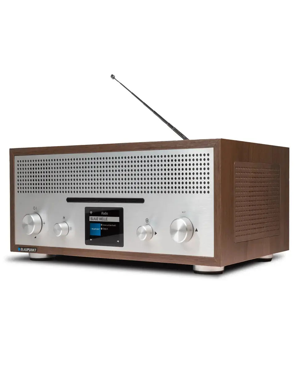 Blaupunkt MILANO Internetradio mit CD im Walnuss Holzgehäuse, Retro-Design, Aluminiumfront, 2,4 Zoll Farbdisplay, DAB+, UKW, WLAN, Bluetooth, Slot-In CD-Laufwerk, 30 Watt Soundleistung