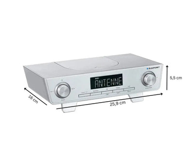 Küchenradio mit DAB+ und UKW, großes LED-Display, integriertes LED-Unterbaulicht, 2 x 2 Watt Stereo, kompakte Maße 25,9x16x5,5 cm, silberfarben