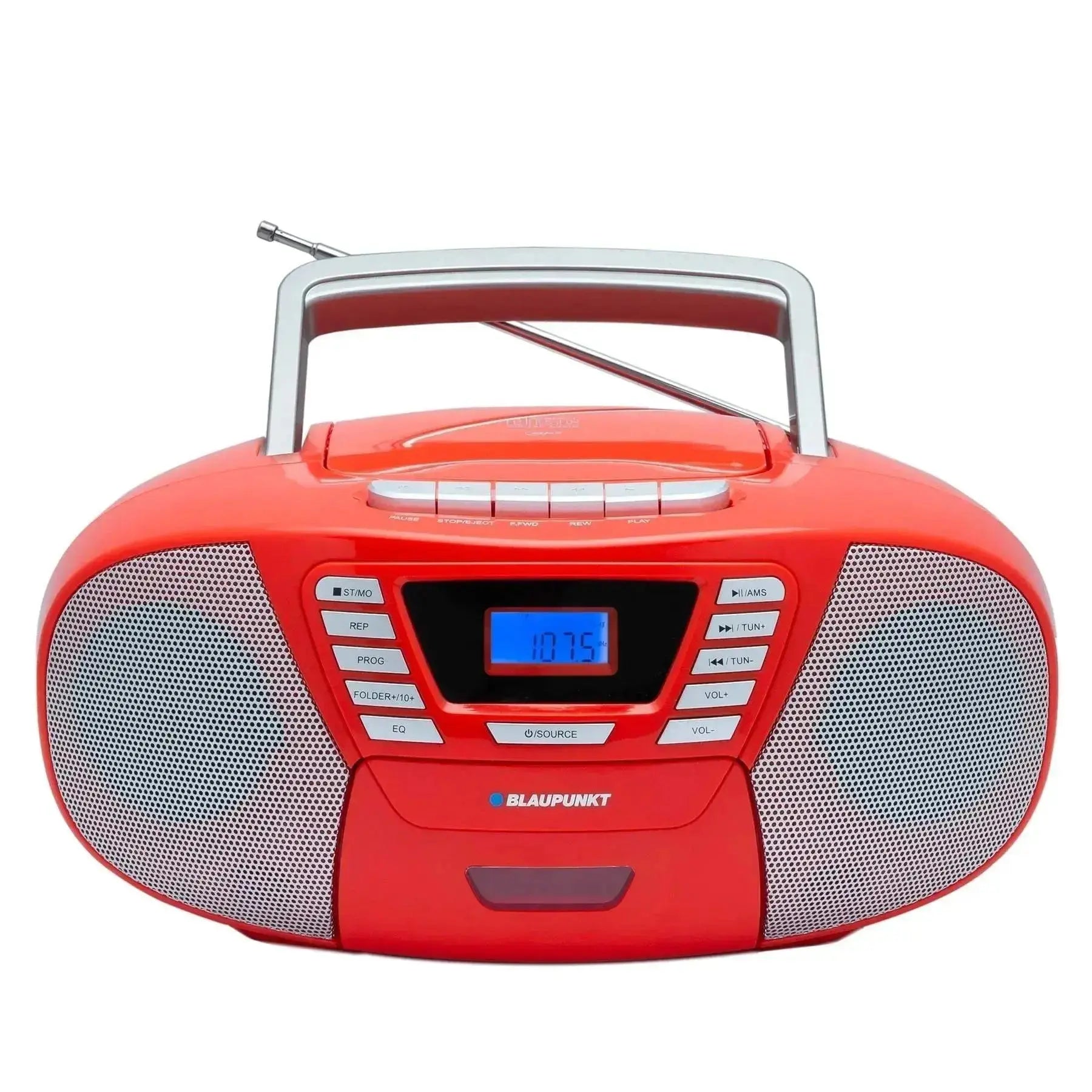Rote Boombox mit CD-Player, Bluetooth, Kassettendeck und Radio für Kinder