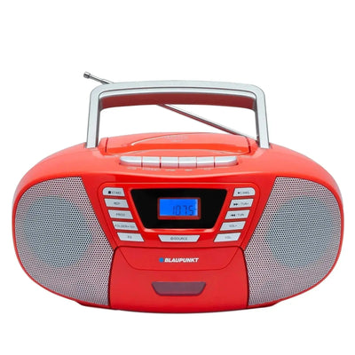 Rote Boombox mit CD-Player, Bluetooth, Kassettendeck und Radio für Kinder