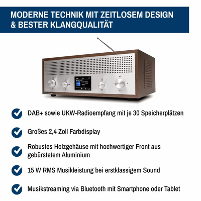 Nostalgieradio mit DAB+ und Bluetooth | VERONA Walnuss - Blaupunkt Audio Deutschland Radio Walnuss