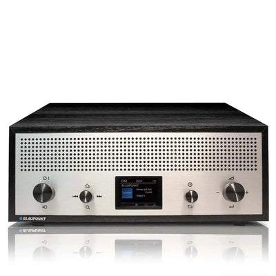 Schwarzes Nostalgieradio mit DAB+ und Bluetooth im Retrodesign von Blaupunkt mit Aluminiumfront und Holzgehäuse