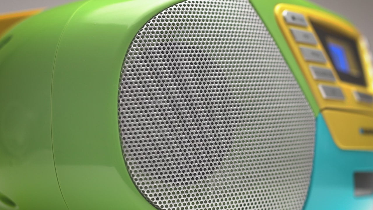 Detailaufnahme Technische Details - multicolor Boombox mit CD-Player, Radio, Kassettendeck und Bluetooth für Kinder