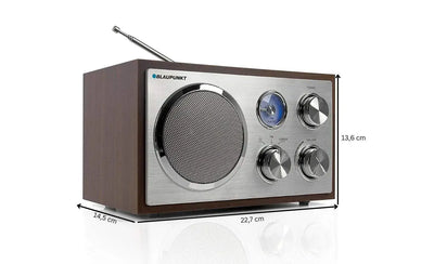Blaupunkt RXN 19 Nostalgieradio mit Holzgehäuse, Alu-Front, USB- und SD-Anschluss, Teleskopantenne und 3 Watt Lautsprecher