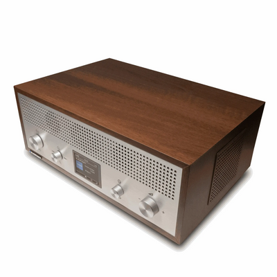 Nostalgieradio mit DAB+ im Retrodesign, Walnuss-Holzkorpus, Bluetooth, USB-Ladefunktion, 15W, Aluminiumfront, Teleskopantenne