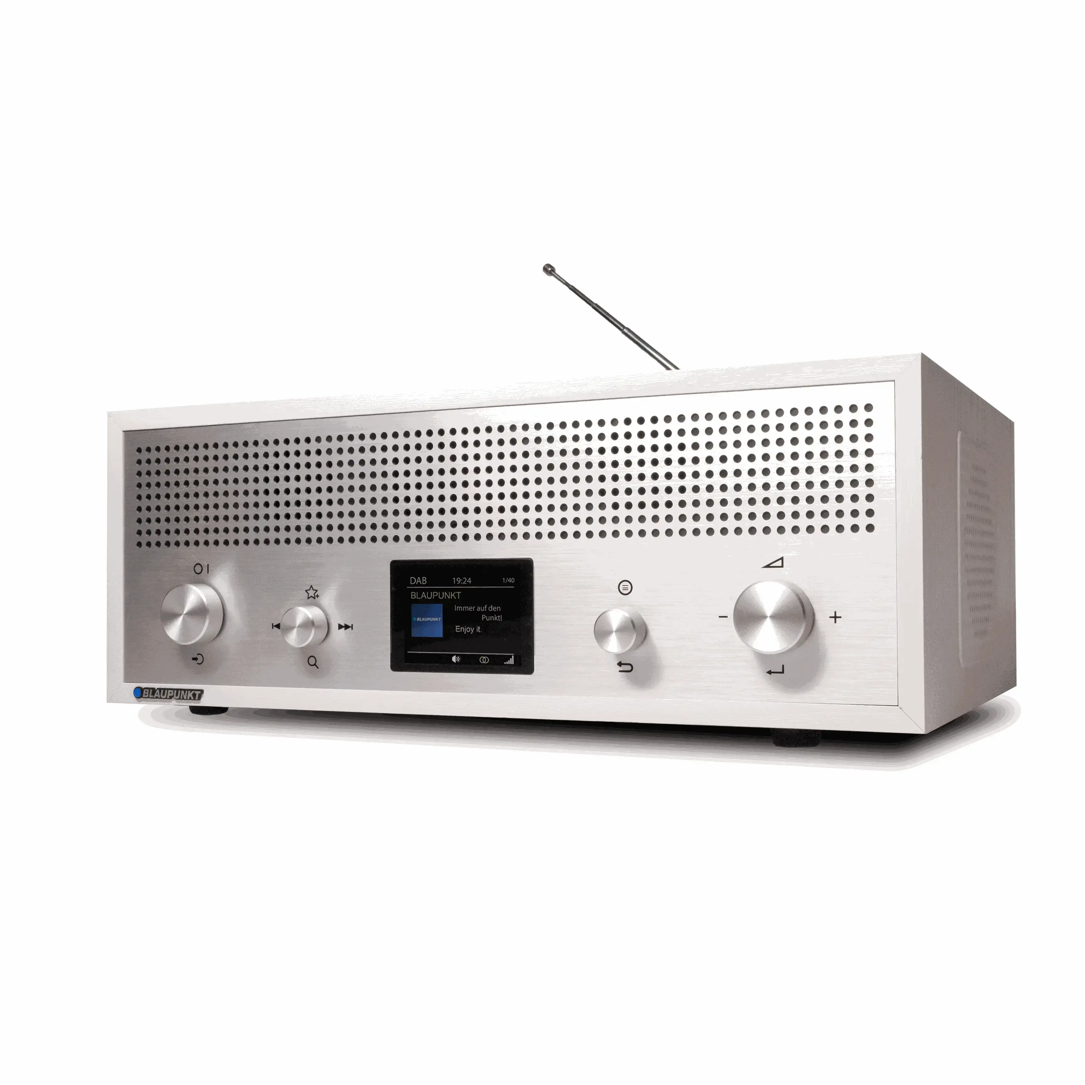 Weißes Nostalgieradio mit DAB+ und Bluetooth, Aluminiumfront und Teleskopantenne