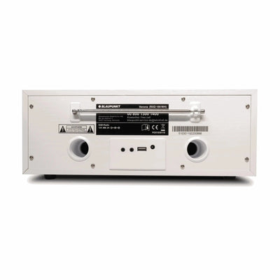 Rückansicht des weißen Nostalgieradios mit DAB+ und Bluetooth von Blaupunkt Verona