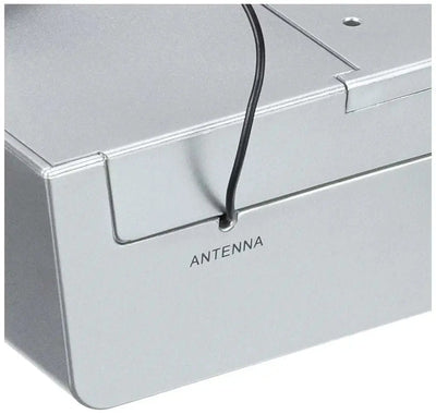 Küchenradio mit DAB+ KRD 10 Rückseite mit Antenneanschluss und silbernem Gehäuse